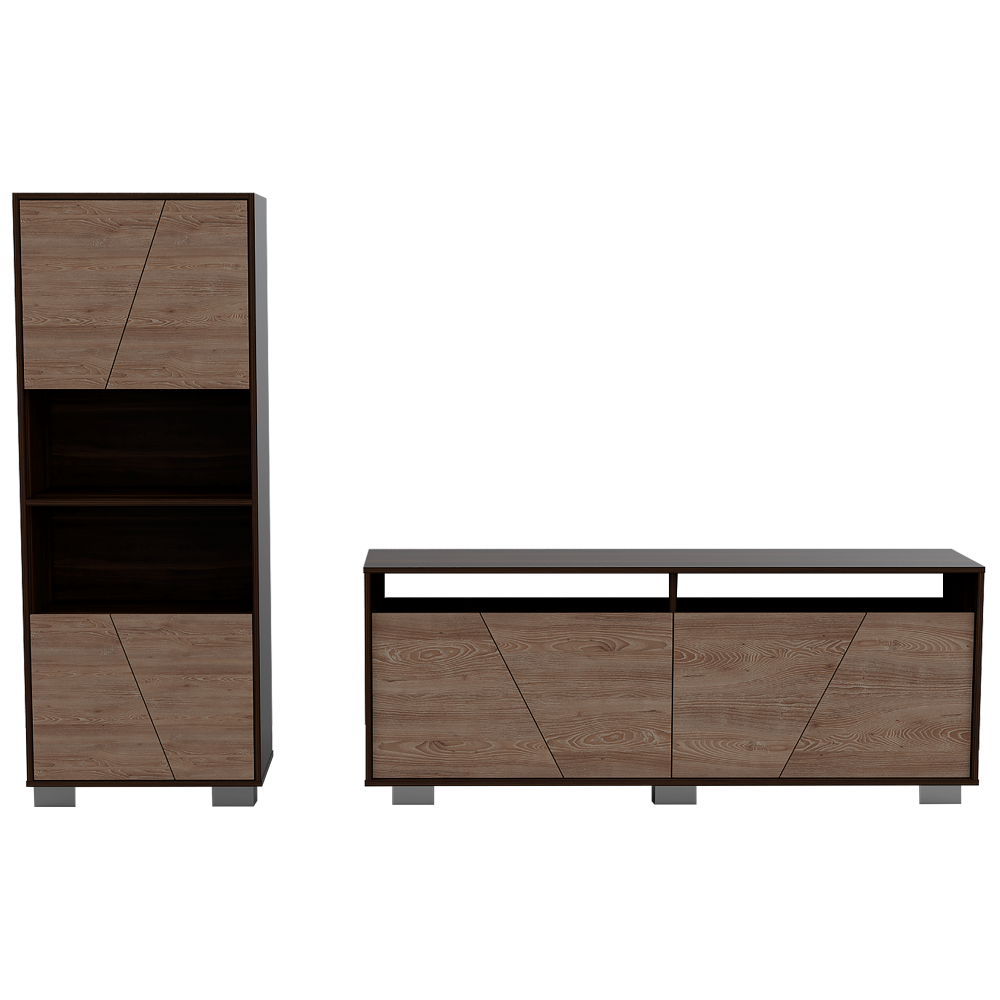 Rack TV + Biblioteca Fraktal Color Habano y Miel Para Sala De Estar